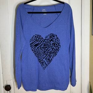 Womens Soft Purple Heart Embellished Long Sleeve T-Shirt Size  1 X